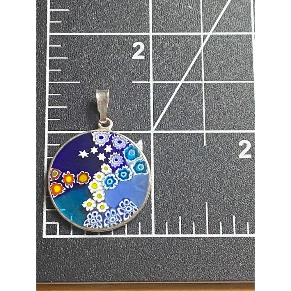 925 Sterling Silver Murano Millefiori Glass Pendant Necklace 18" Vera Wang Chain - Picture 3 of 10